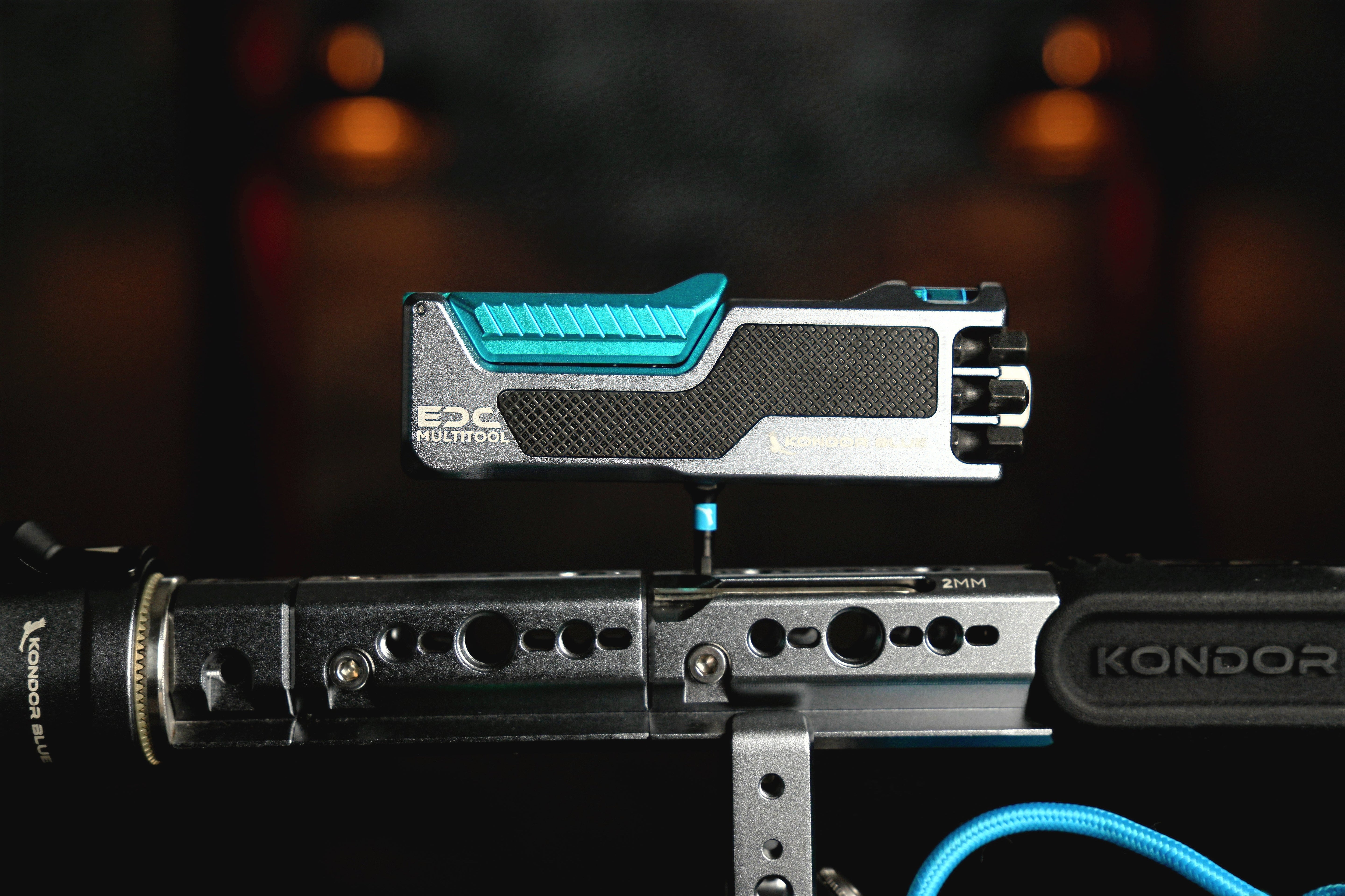 Professional camera grip tools, clamps, and mounting accessories from Kondor Blue arranged for on-set use.