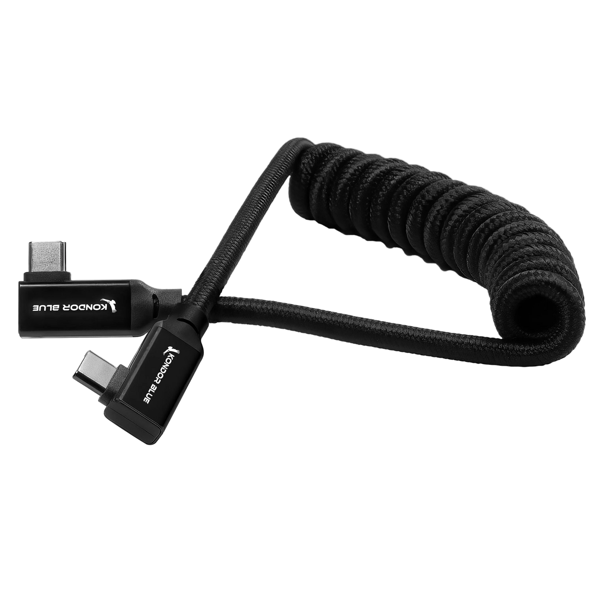 12-24" Coiled USB-C 3.2 Right Angle Braided Cable for 8K Data and Power Delivery