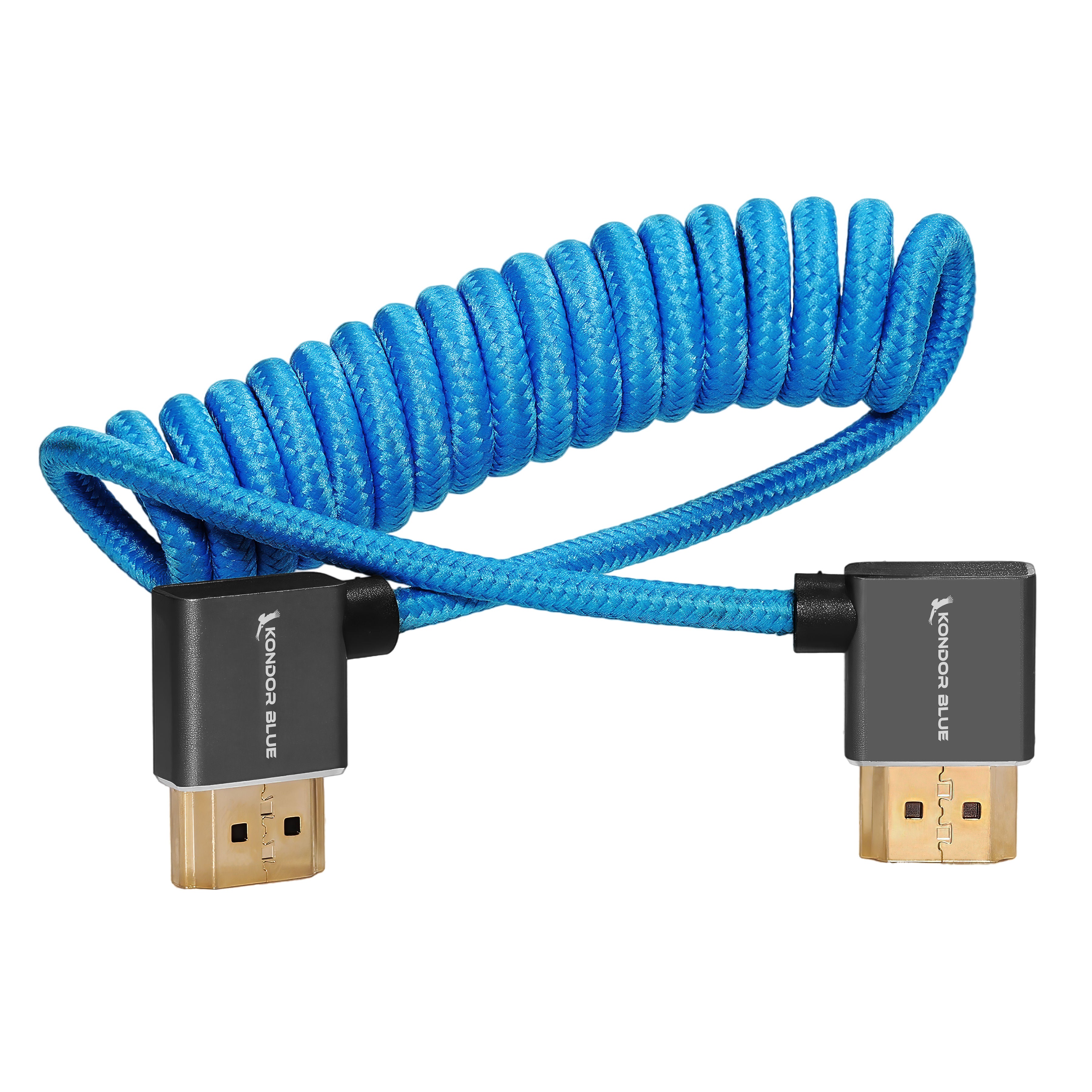 Right-Angle High-Speed 4K HDMI Cable Coiled Kondor Blue