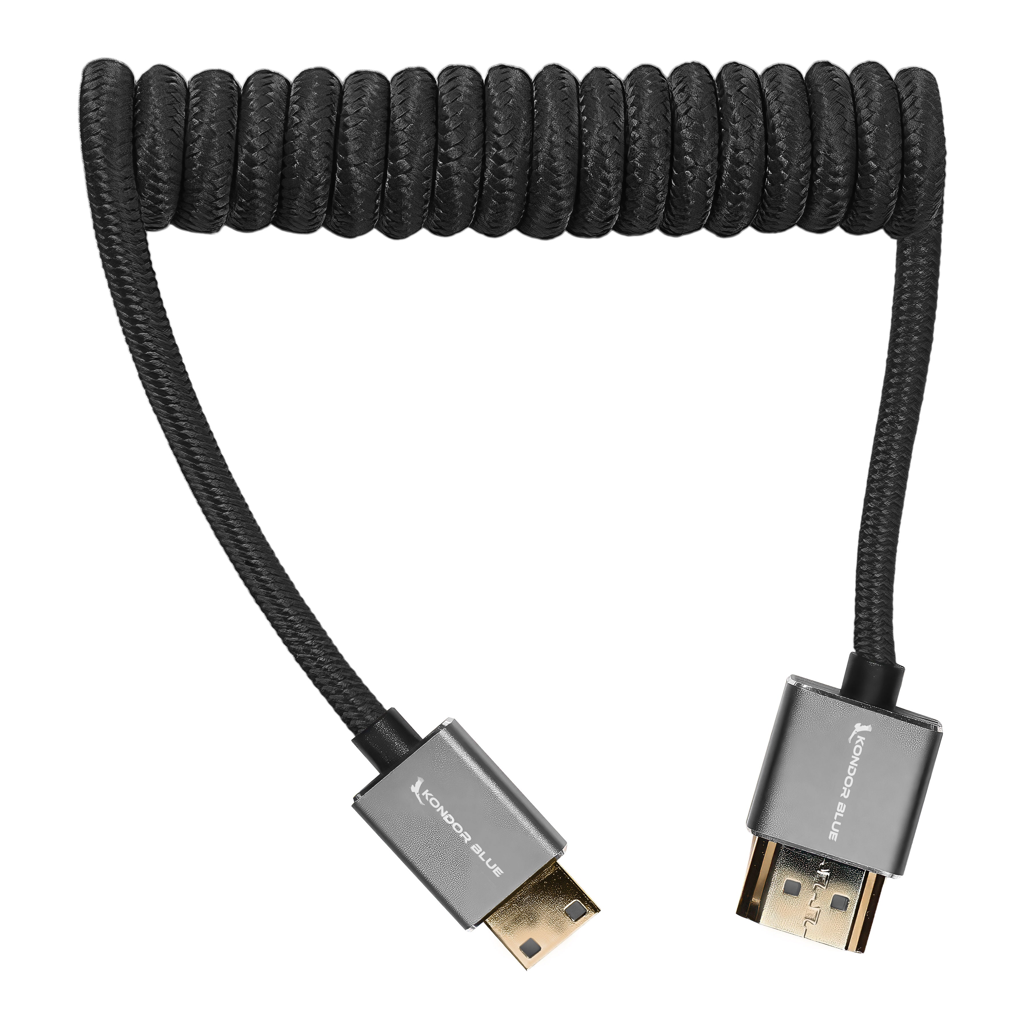 Mini HDMI to Full HDMI Cable 12"-24" Braided Coiled