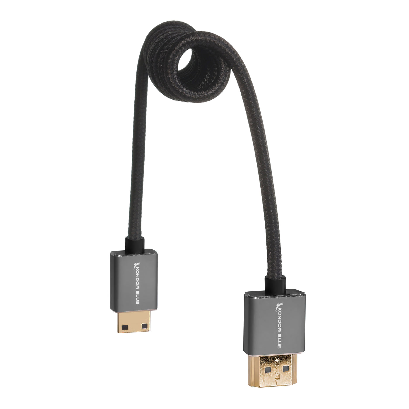Mini HDMI to Full HDMI Cable 12"-24" Braided Coiled
