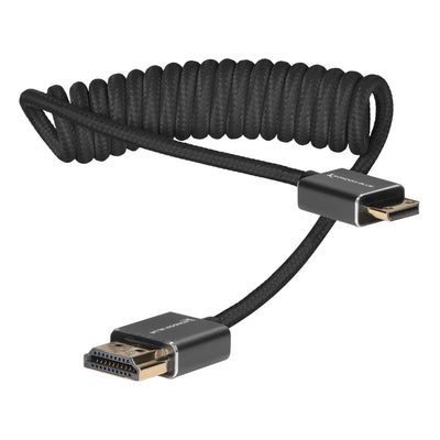 Mini HDMI to Full HDMI Cable 12"-24" Braided Coiled