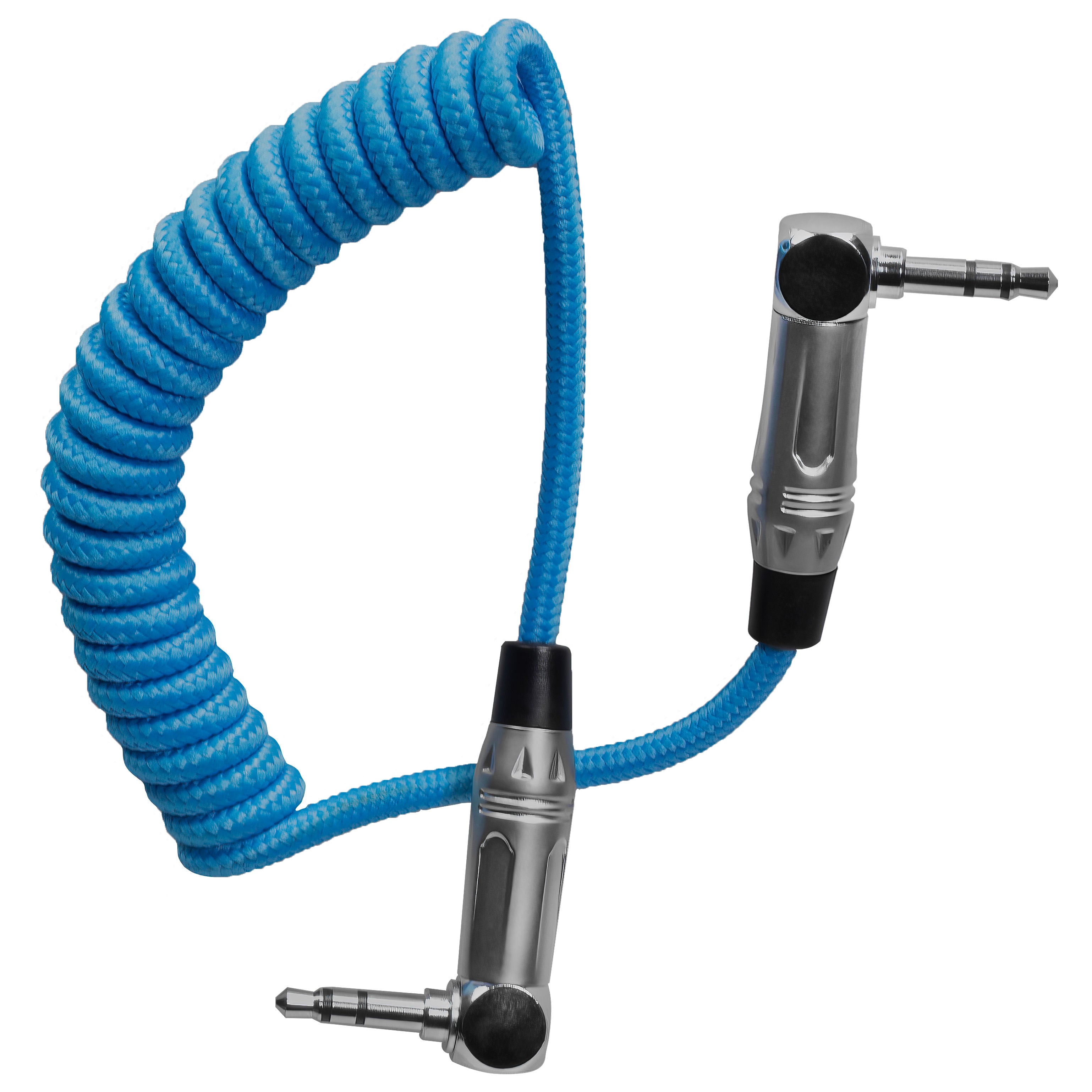 coiled mic cable for andoer fish pole Kondor Blue 12-24" 3.5mm Right Angle TRS Coiled Stereo Audio Cable