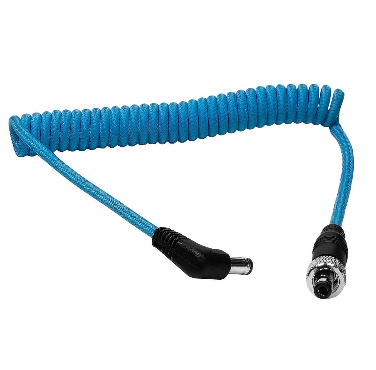 Locking DC 2.1mm to Right Angle DC Male to Male Coiled Cable