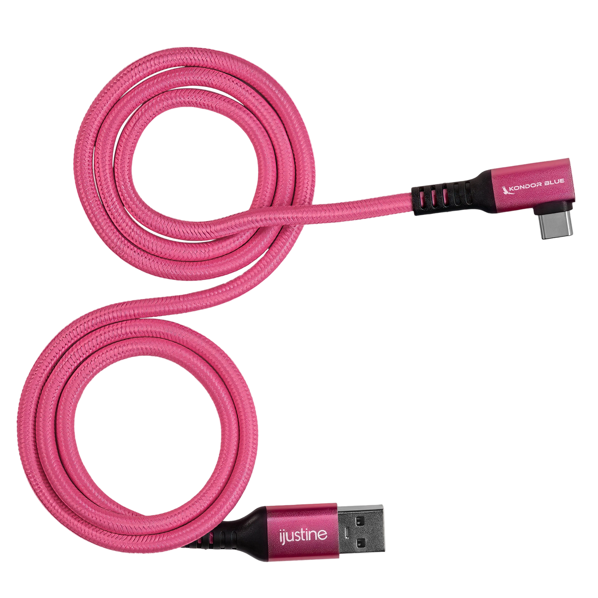 iJustine Pink USB A to USB C 3.0 Right Angle High Speed Data and Charging Cable 3A 60W 5Gb/s