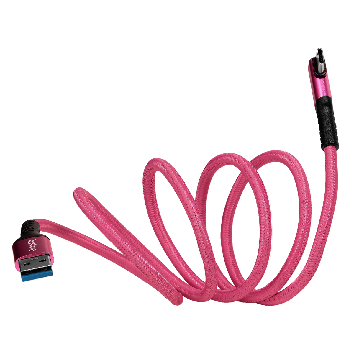 iJustine Pink USB A to USB C 3.0 Right Angle High Speed Data and Charging Cable 3A 60W 5Gb/s