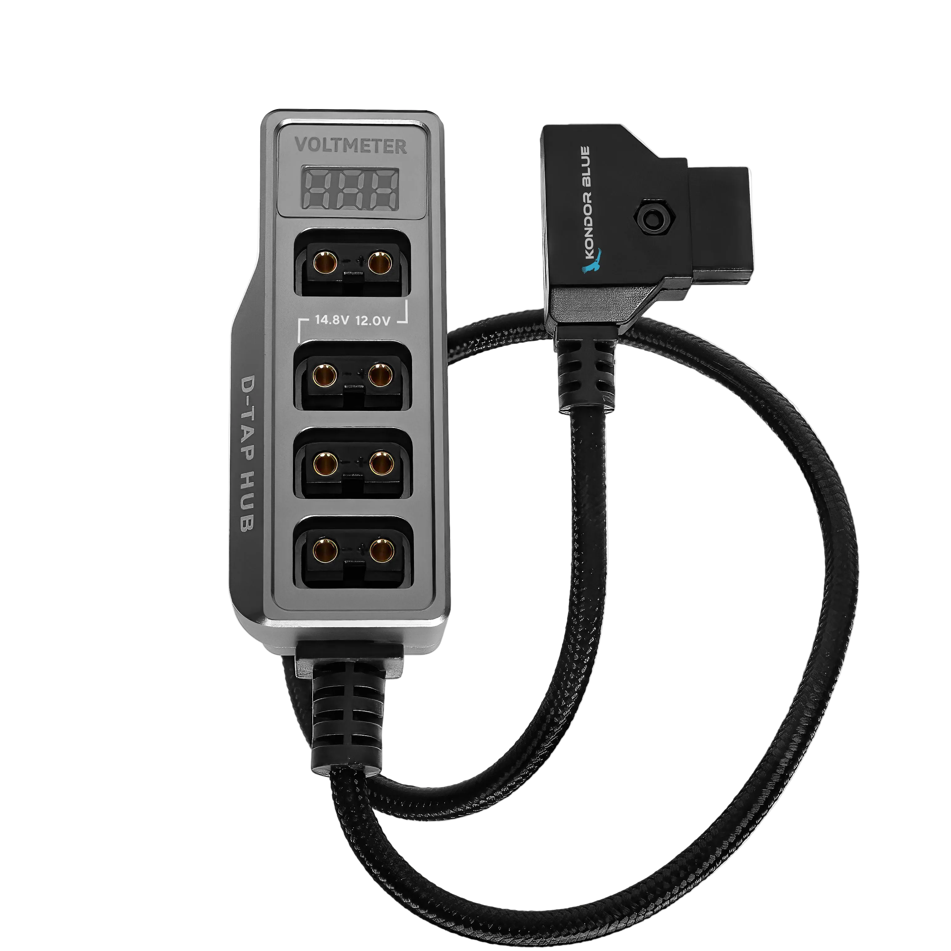 12V Metal D-Tap Hub Voltmeter 4 Way Port Power Tap Splitter (1/4”-20 Threads)