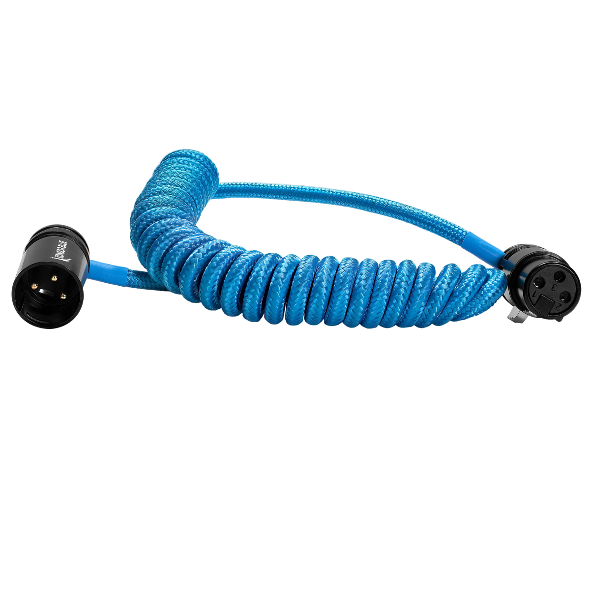 12-24 inch coiled right angle XLR cable for compact, clean audio connections with low profile design #color_kondor-blue #color_kondor-blue