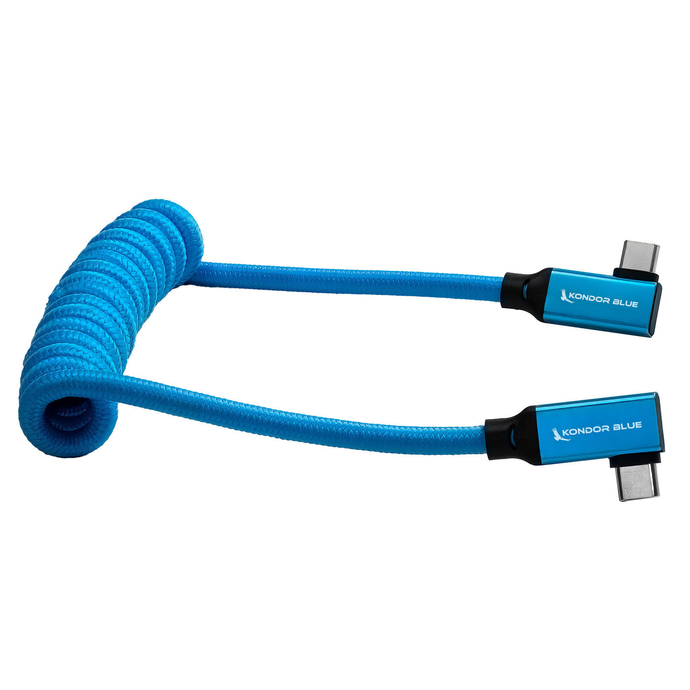 12-24" Coiled USB-C 3.2 Right Angle Braided Cable for 8K Data and Power Delivery