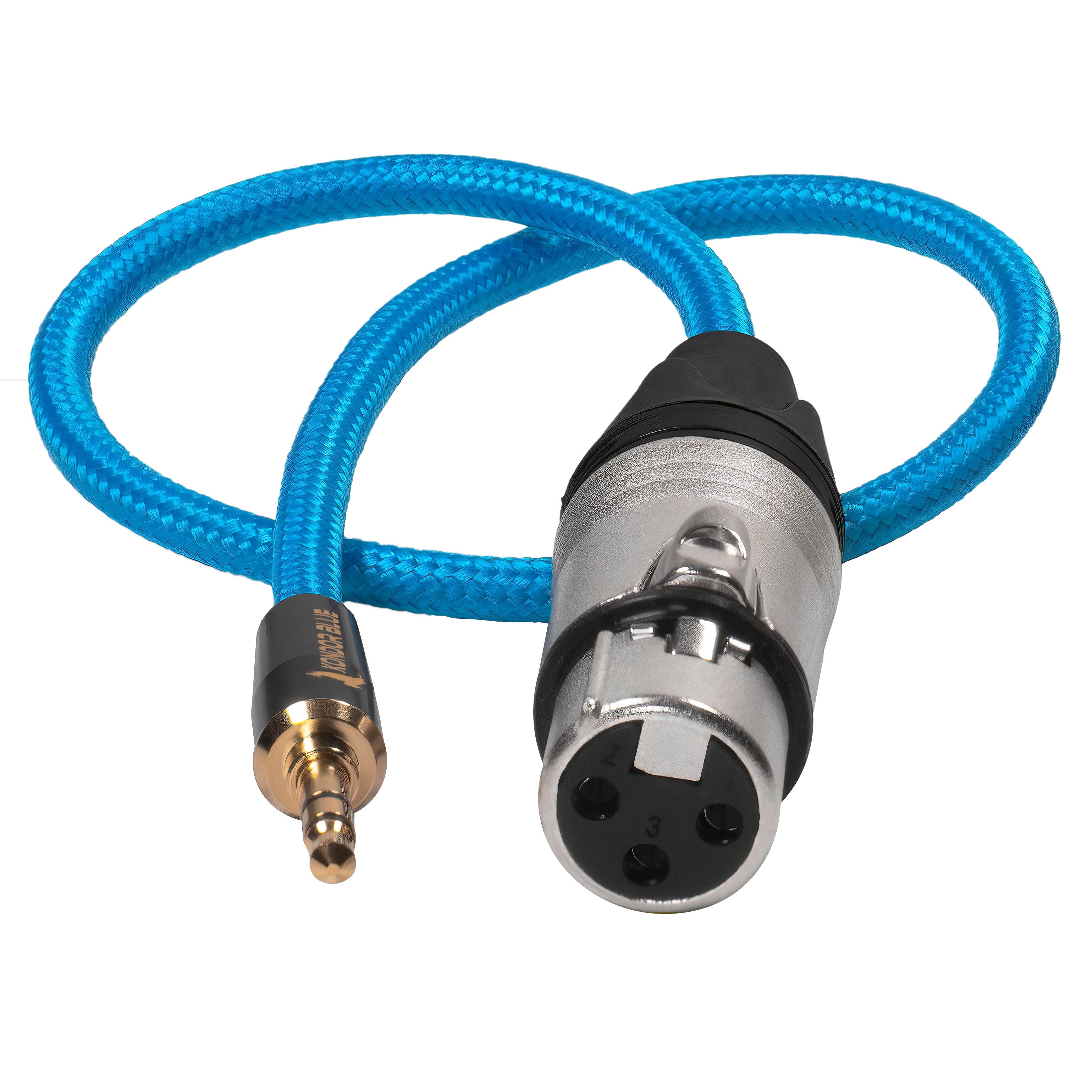 16" Female XLR to 3.5mm Male Mini TRS Blue Braided