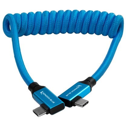 12-24" Coiled USB-C 3.2 Right Angle Braided Cable for 8K Data and Power Delivery