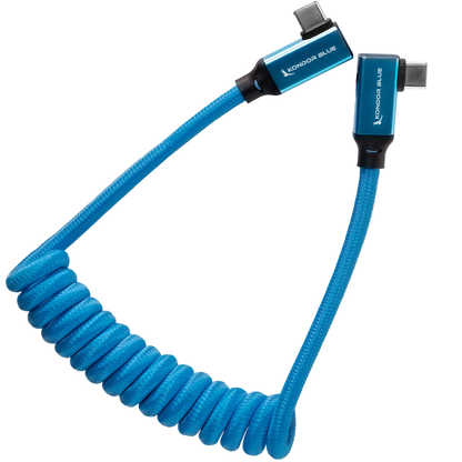 12-24" Coiled USB-C 3.2 Right Angle Braided Cable for 8K Data and Power Delivery