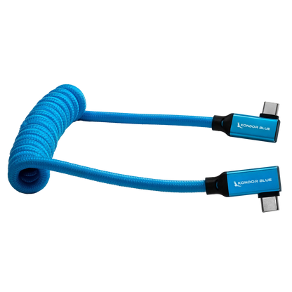 12-24" Coiled USB-C 3.2 Right Angle Braided Cable for 8K Data and Power Delivery