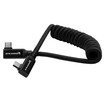 12-24" Coiled USB-C 3.2 Right Angle Braided Cable for 8K Data and Power Delivery