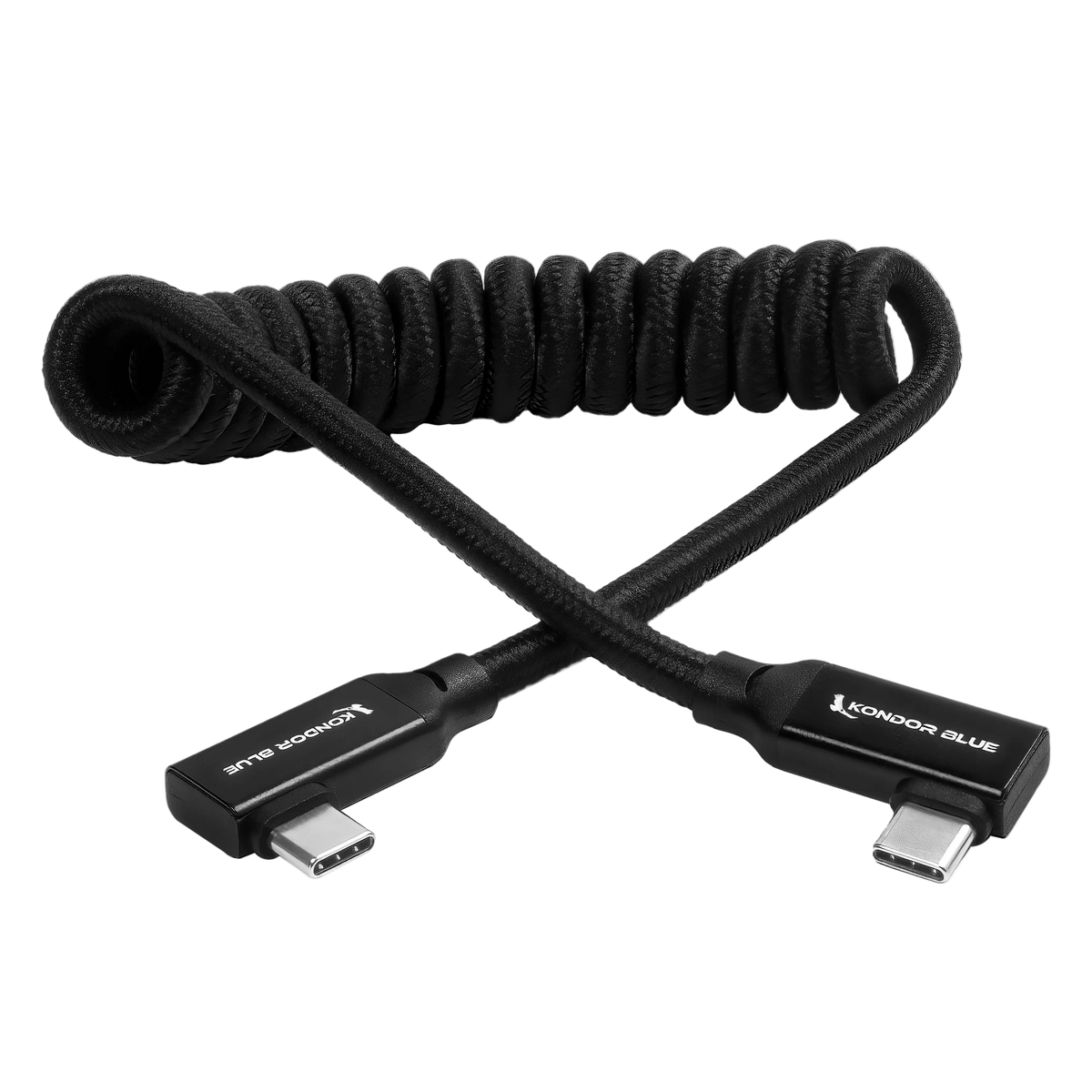 12-24" Coiled USB-C 3.2 Right Angle Braided Cable for 8K Data and Power Delivery