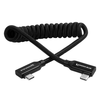 12-24" Coiled USB-C 3.2 Right Angle Braided Cable for 8K Data and Power Delivery