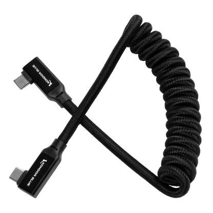12-24" Coiled USB-C 3.2 Right Angle Braided Cable for 8K Data and Power Delivery