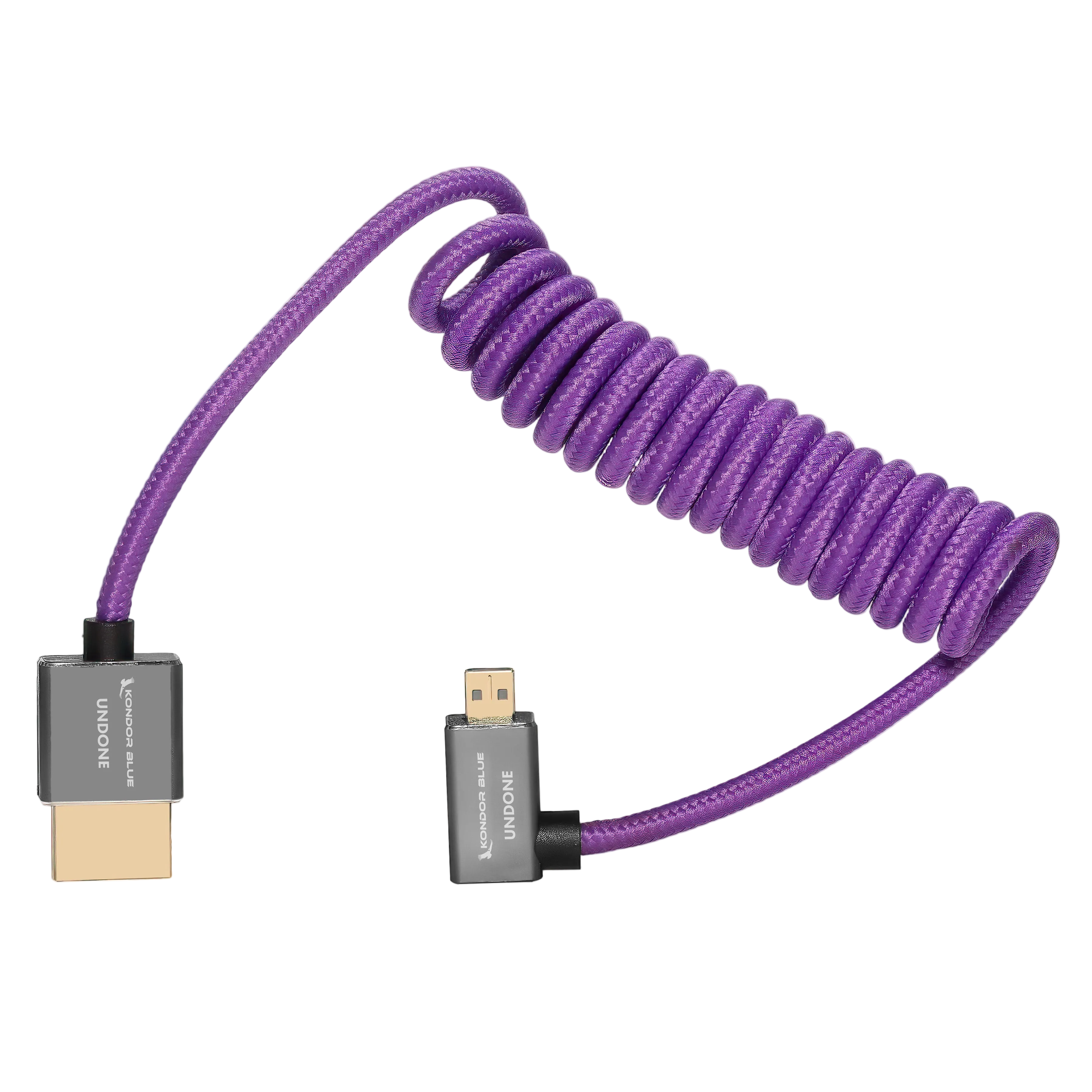 Gerald Undone MK2 Full-HDMI to Right-Angle Micro-HDMI Cable, 12"-24" Coiled (Purple)
