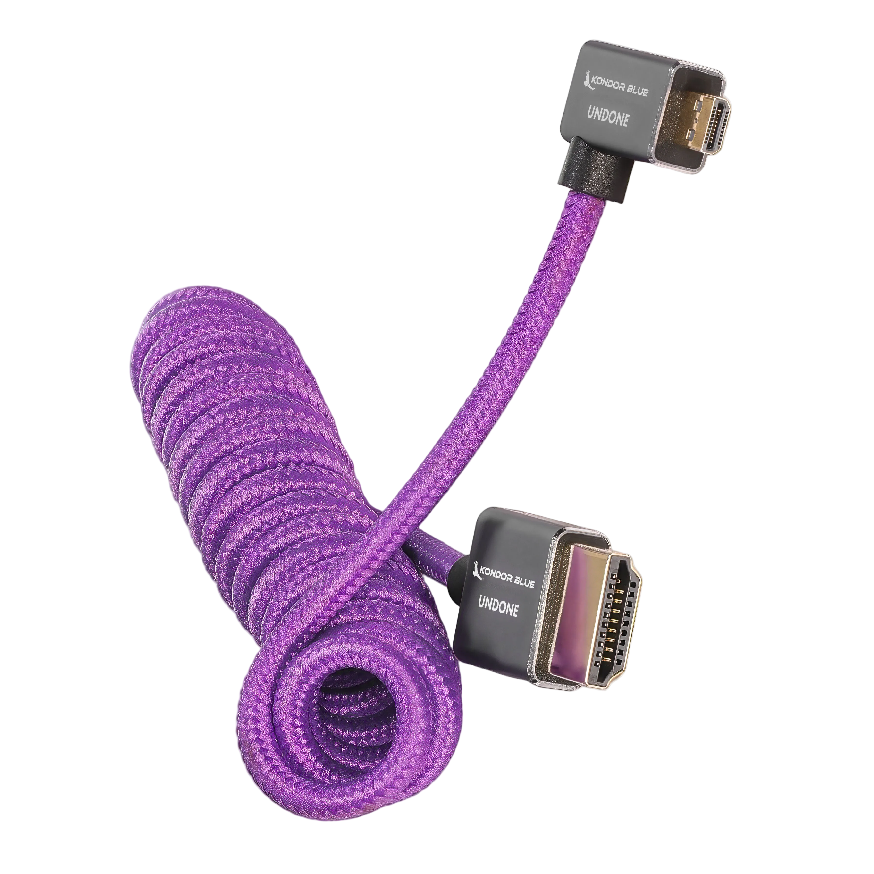 Gerald Undone MK2 Full-HDMI to Right-Angle Micro-HDMI Cable, 12"-24" Coiled (Purple)