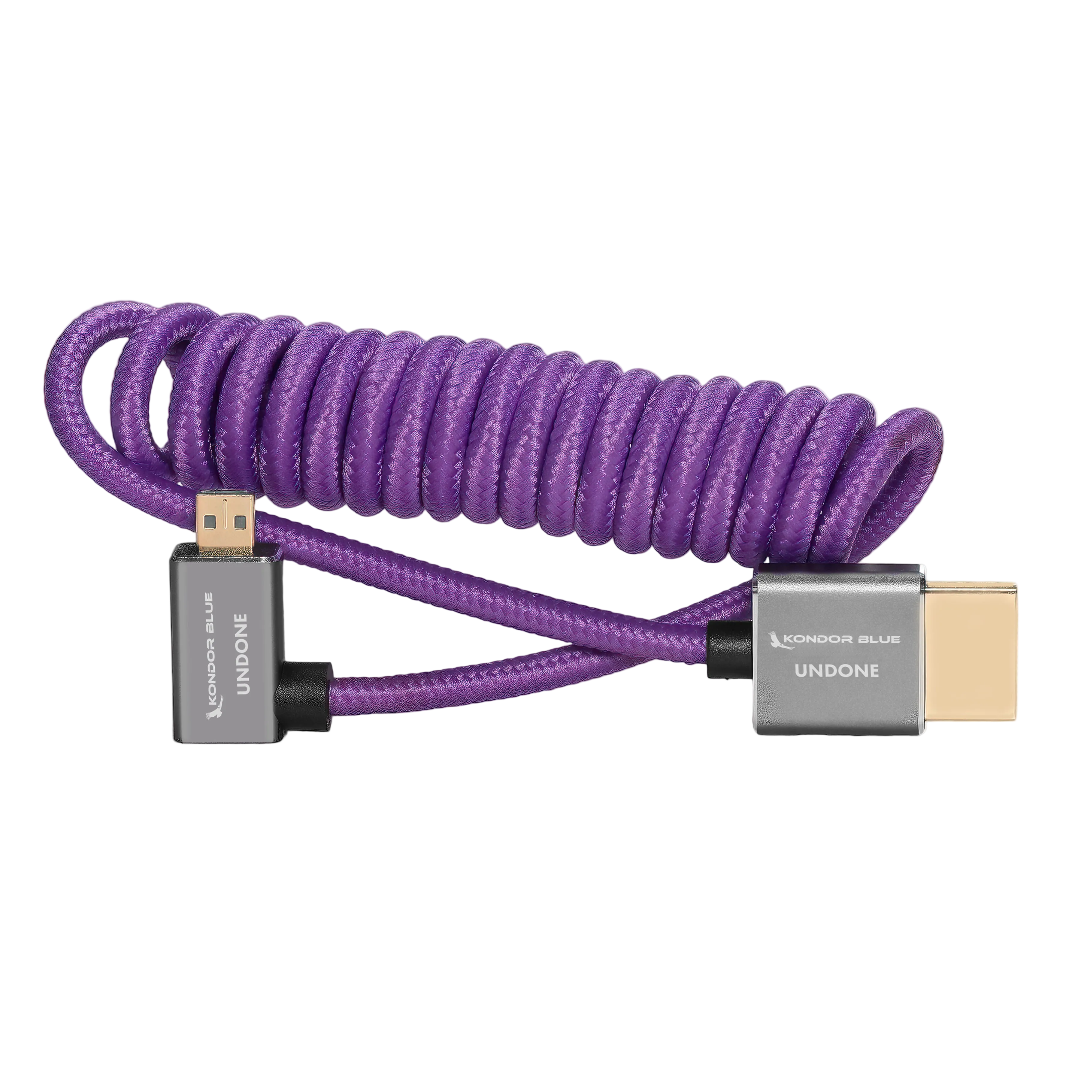 Gerald Undone MK2 Full-HDMI to Right-Angle Micro-HDMI Cable, 12"-24" Coiled (Purple)