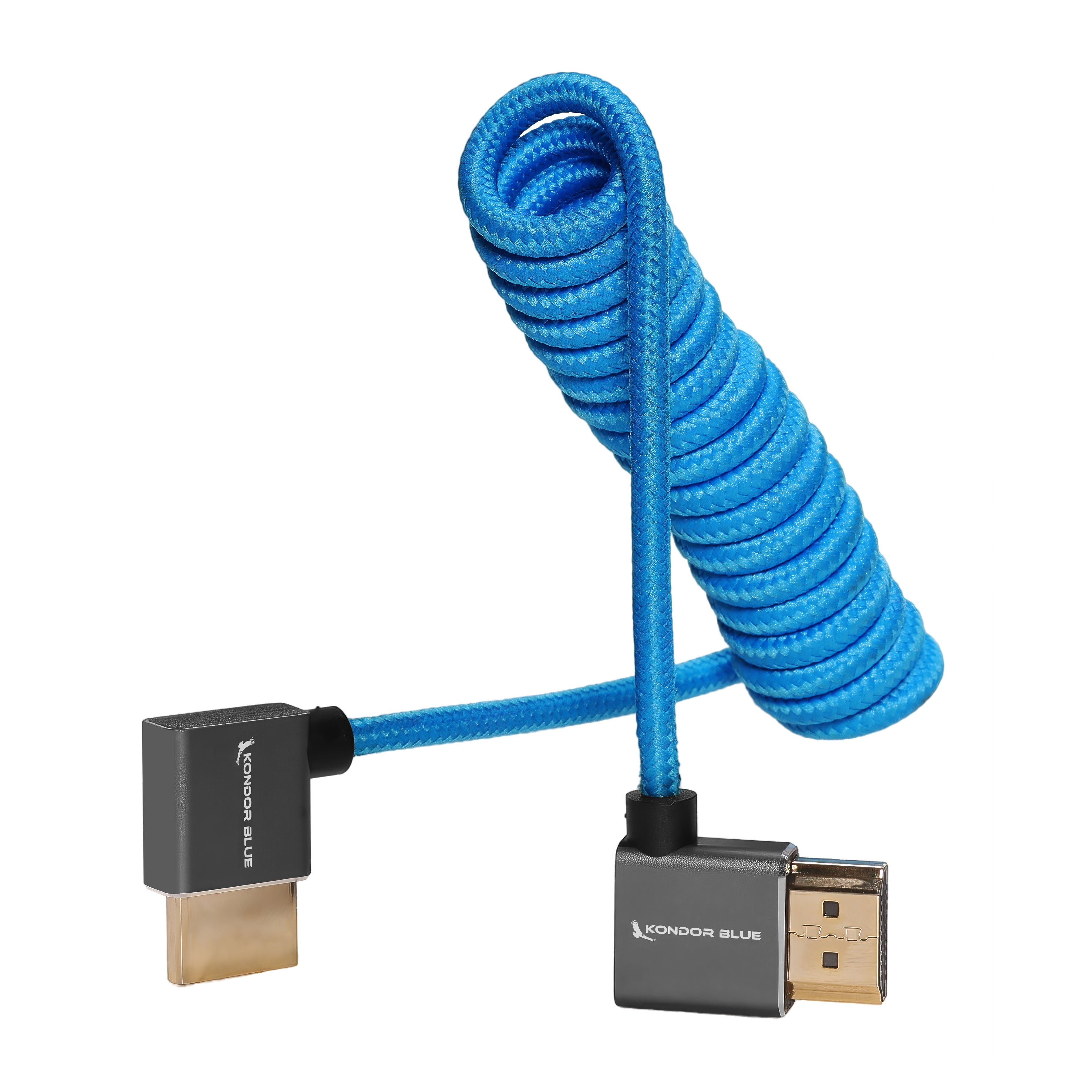 Right-Angle Full-HDMI Cable for On-Camera Monitors 12"-24" - Braided Coiled