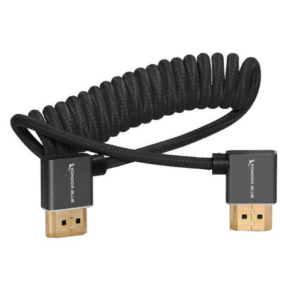 Right-Angle Full-HDMI Cable for On-Camera Monitors 12"-24" - Braided Coiled
