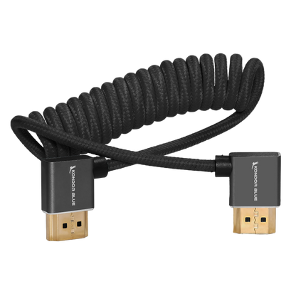 Right-Angle Full-HDMI Cable for On-Camera Monitors 12"-24" - Braided Coiled