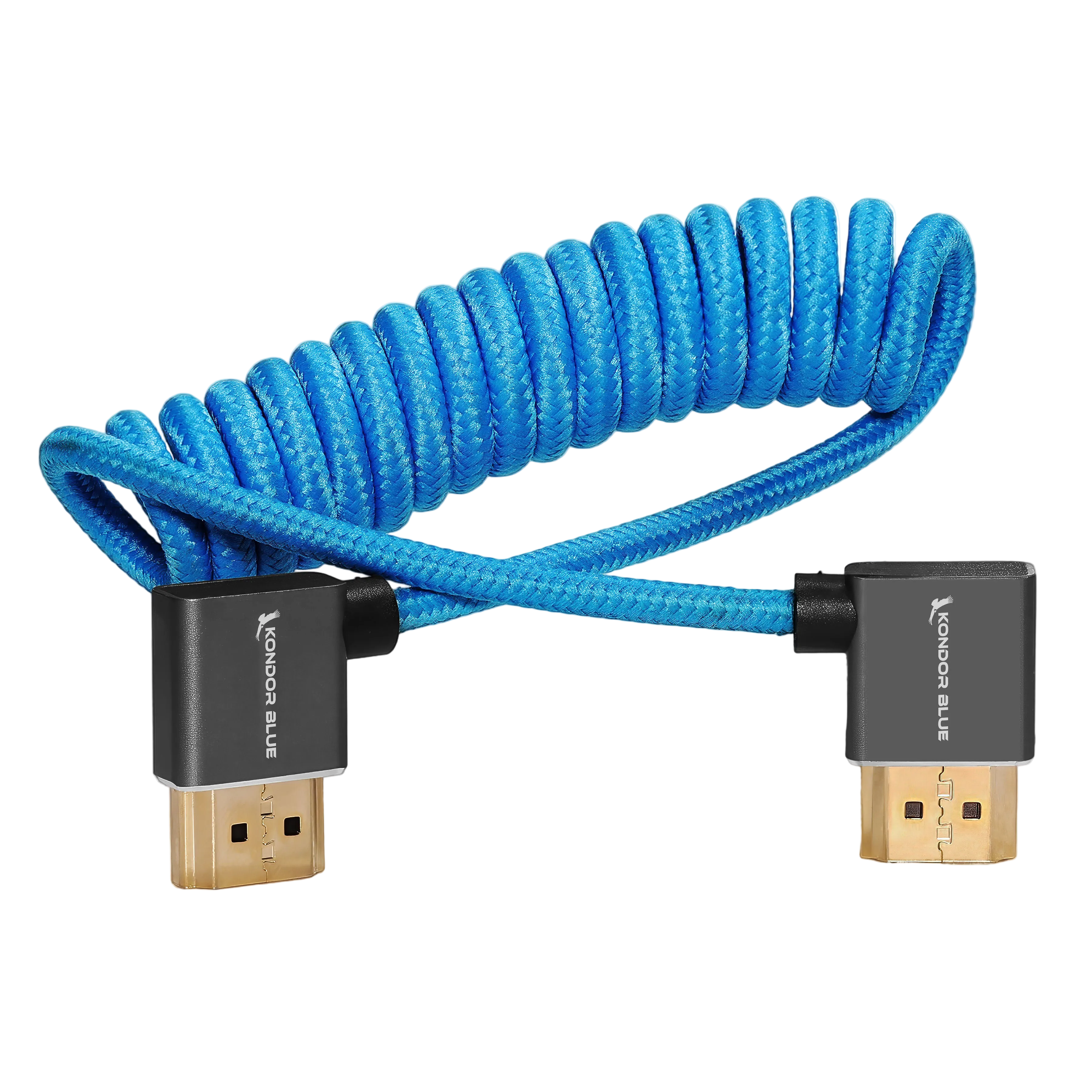Right-Angle Full-HDMI Cable for On-Camera Monitors 12"-24" - Braided Coiled