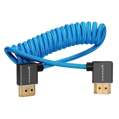 Right-Angle Full-HDMI Cable for On-Camera Monitors 12"-24" - Braided Coiled