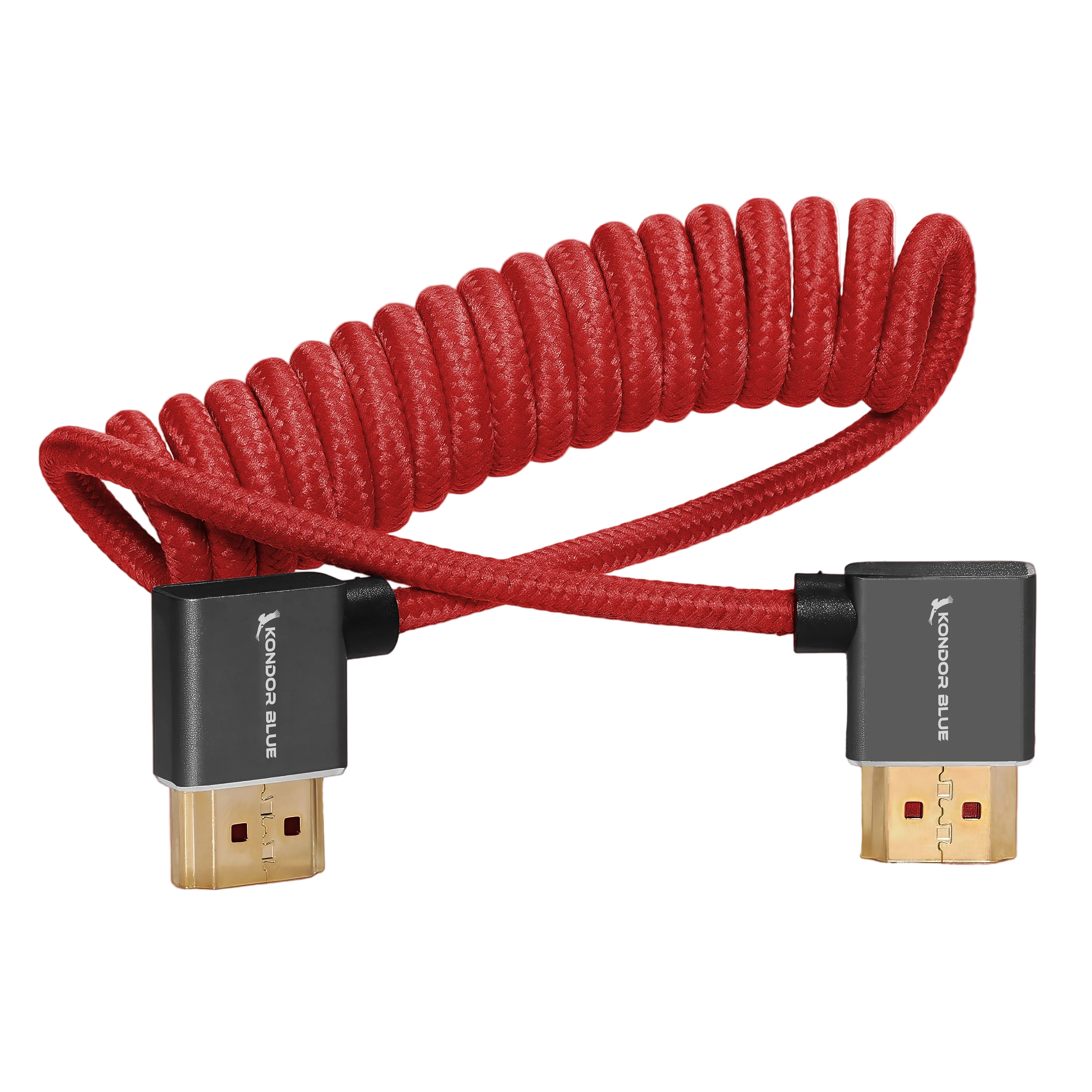 Right-Angle Full-HDMI Cable for On-Camera Monitors 12"-24" - Braided Coiled