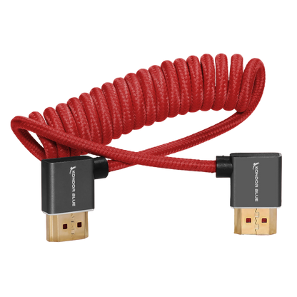 Right-Angle Full-HDMI Cable for On-Camera Monitors 12"-24" - Braided Coiled