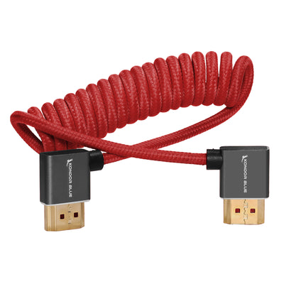 Right-Angle Full-HDMI Cable for On-Camera Monitors 12"-24" - Braided Coiled