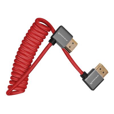 Right-Angle Full-HDMI Cable for On-Camera Monitors 12"-24" - Braided Coiled