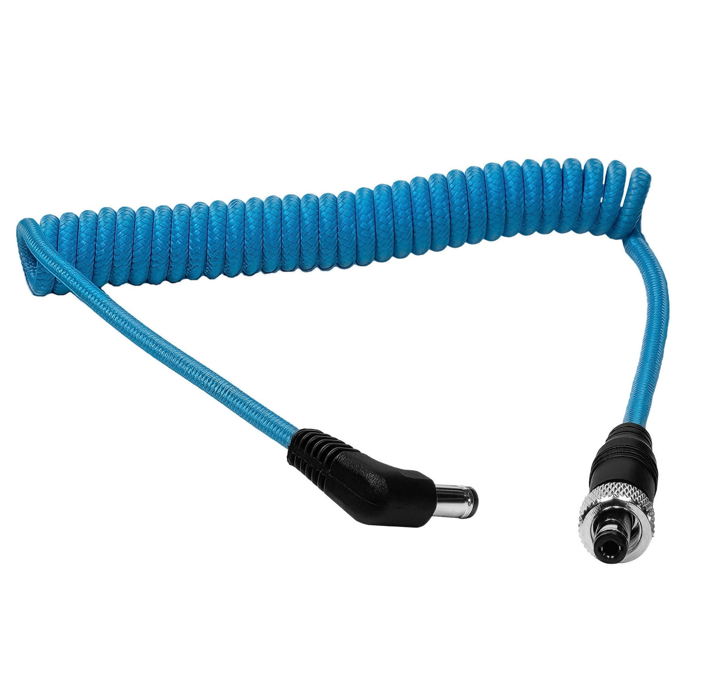 Locking DC 2.1mm to Right Angle DC Male to Male Coiled Cable