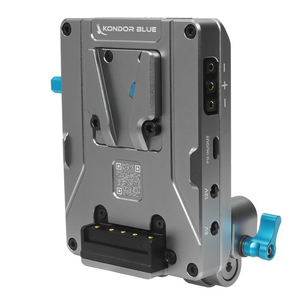 V-Mount Pro Battery Plate with Swiveling 15mm Rod Block | Kondor Blue