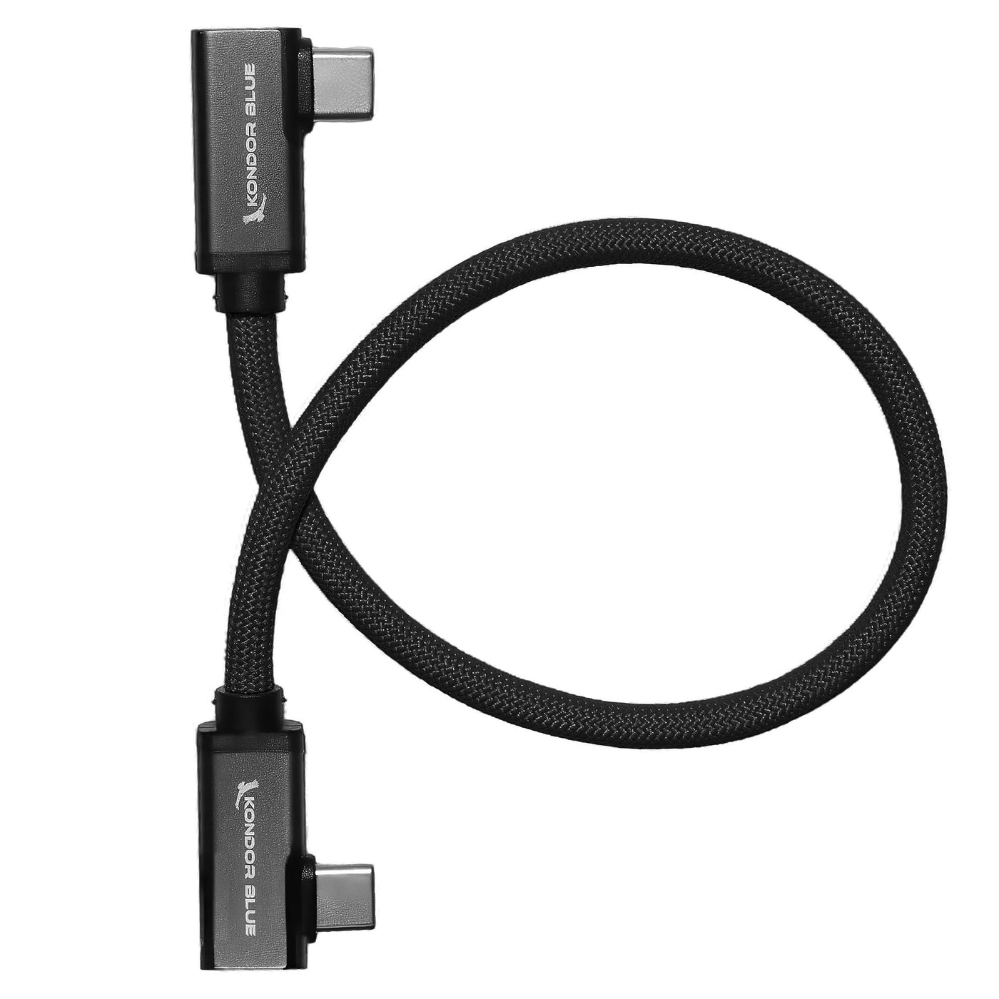 Dual Right Angle 12" USB-C Braided Cable for 8K Data and Power Delivery