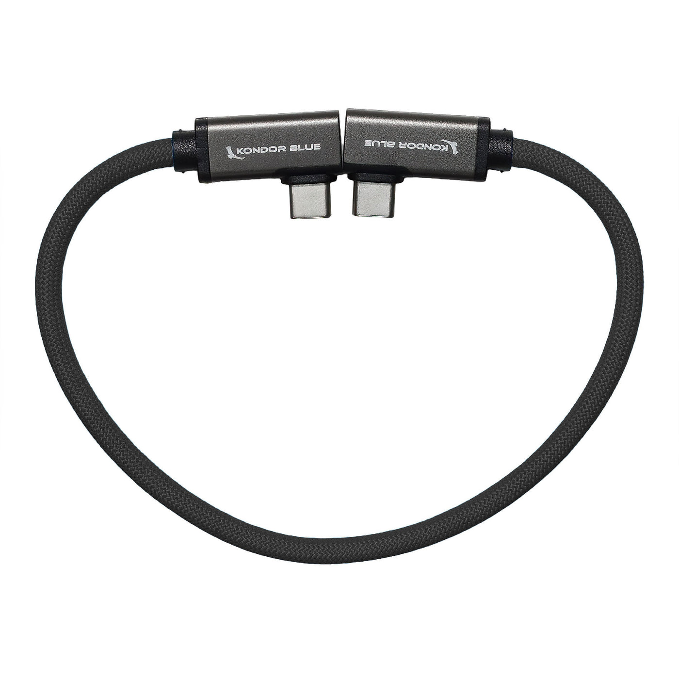 Dual Right Angle 12" USB-C Braided Cable for 8K Data and Power Delivery