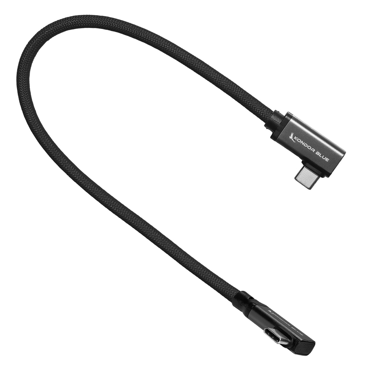 Dual Right Angle 12" USB-C Braided Cable for 8K Data and Power Delivery