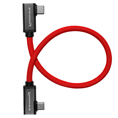 Dual Right Angle 12" USB-C Braided Cable for 8K Data and Power Delivery