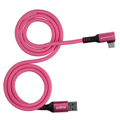 iJustine Pink USB A to USB C 3.0 Right Angle High Speed Data and Charging Cable 3A 60W 5Gb/s