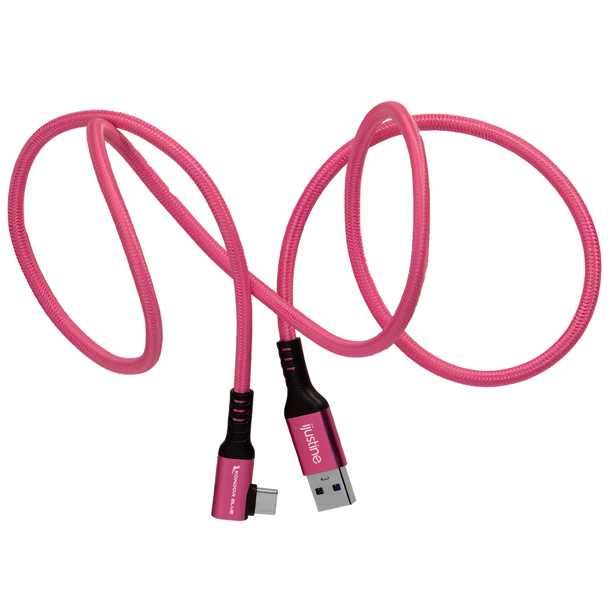 iJustine Pink USB A to USB C 3.0 Right Angle High Speed Data and Charging Cable 3A 60W 5Gb/s