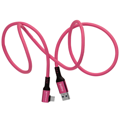 iJustine Pink USB A to USB C 3.0 Right Angle High Speed Data and Charging Cable 3A 60W 5Gb/s