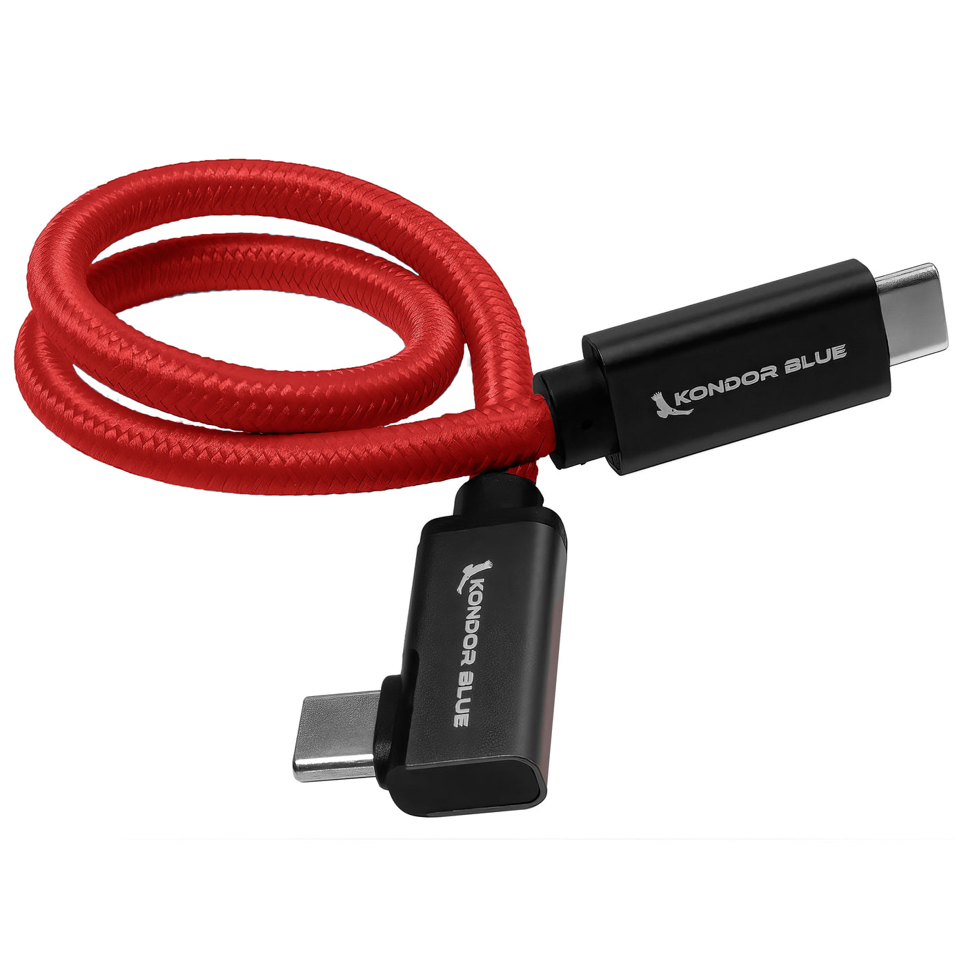 Right Angle 12" USB-C Braided Cable for 8K Data and Power Delivery