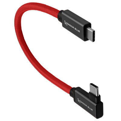 Right Angle 8.5" USB-C Braided Cable for 8K Data and Power Delivery