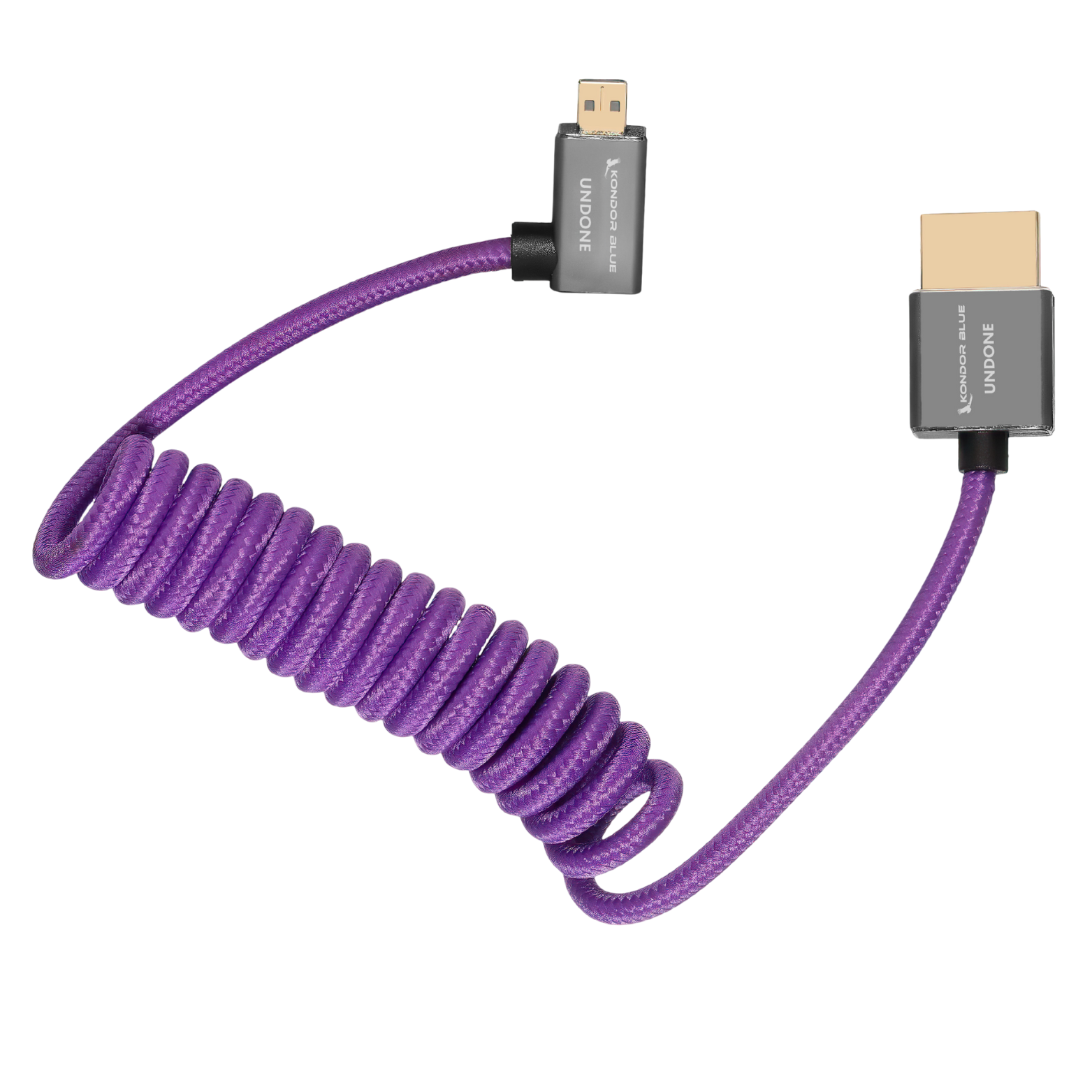 Gerald Undone MK2 Full-HDMI to Right-Angle Micro-HDMI Cable, 12"-24" Coiled (Purple)