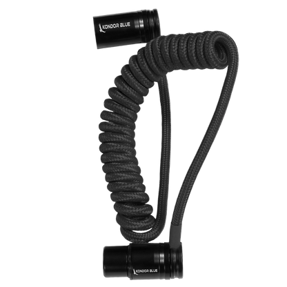 Coiled right angle XLR cable, 12-24 inch length, black finish, optimized for clean audio setups 