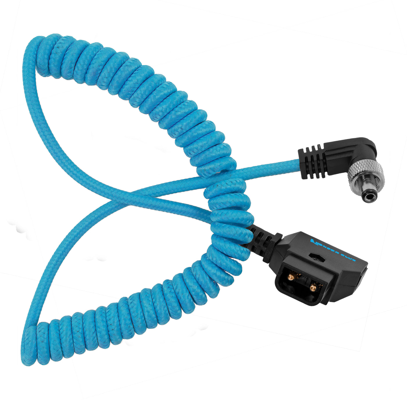 Coiled D-Tap to Locking DC 2.1mm Right Angle Cable